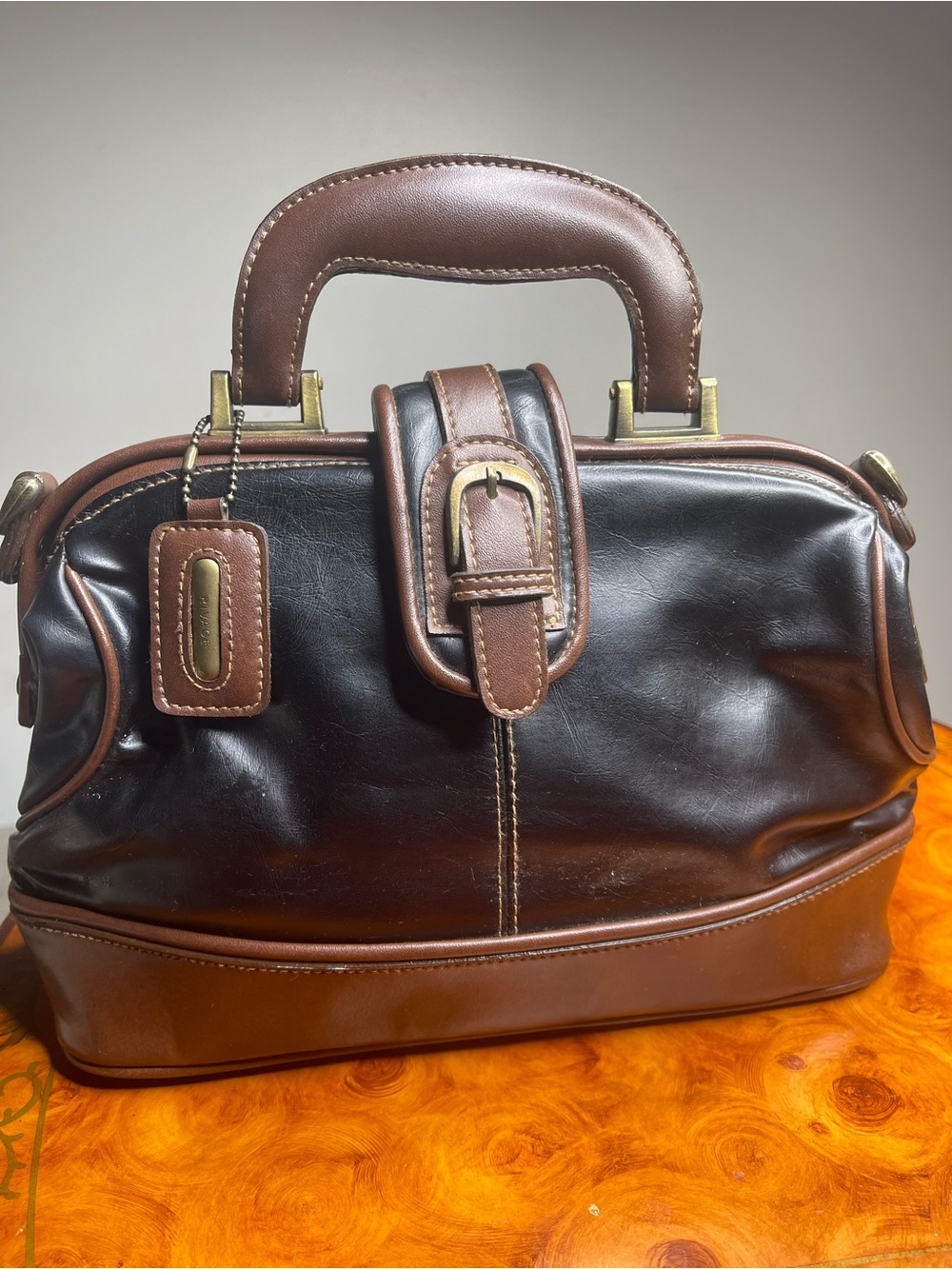 Classic Two-Tone Brown Leather women  Bag